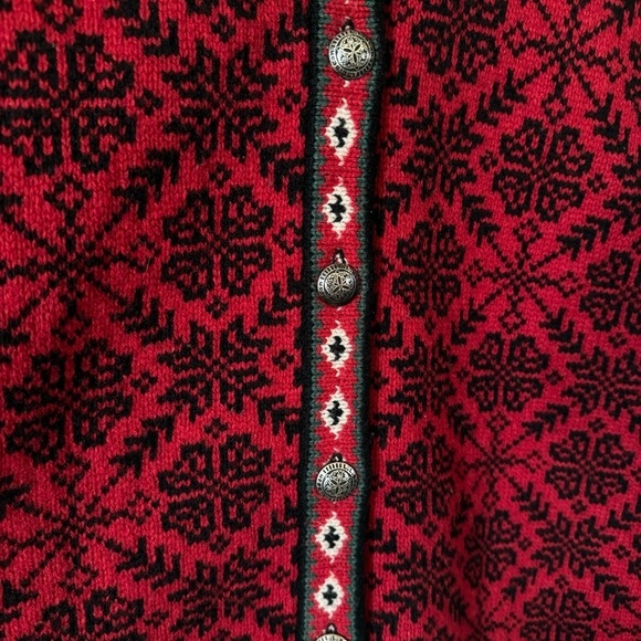 LL Bean Cardigan Sweater Red Cottagecore Merino Wool Lambswool Nordic Large - Picture 7 of 8